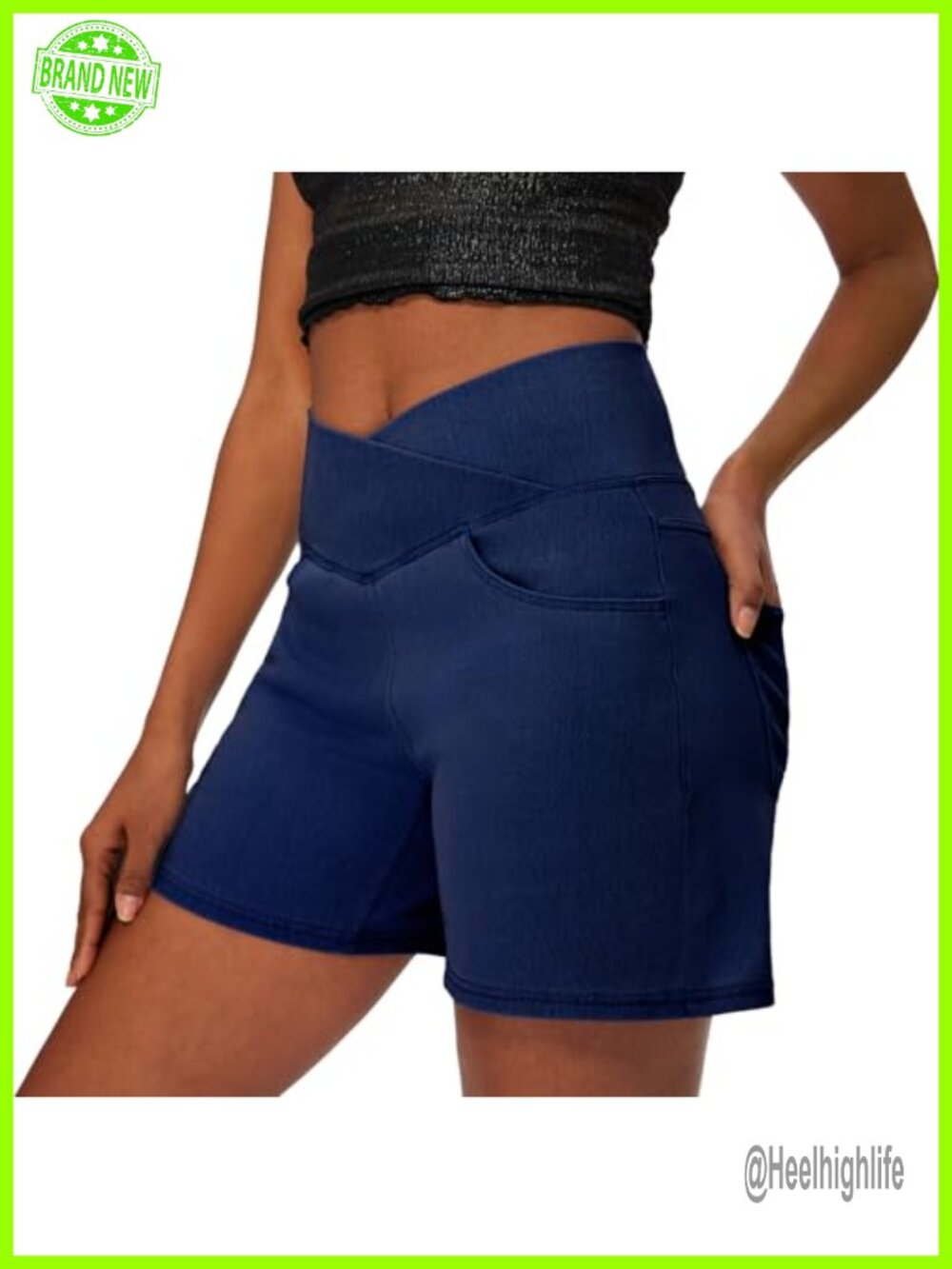 Stretchy Jean Shorts for Women High Rise Pull-On with Pockets